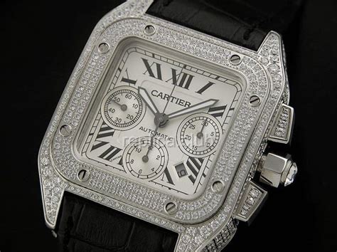 cartier santos 100 chronograph diamond replica|pre owned cartier santos 100.